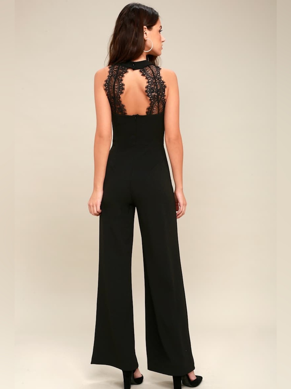 Penthouse Party Black Lace Jumpsuit Black Lace-Back Halter